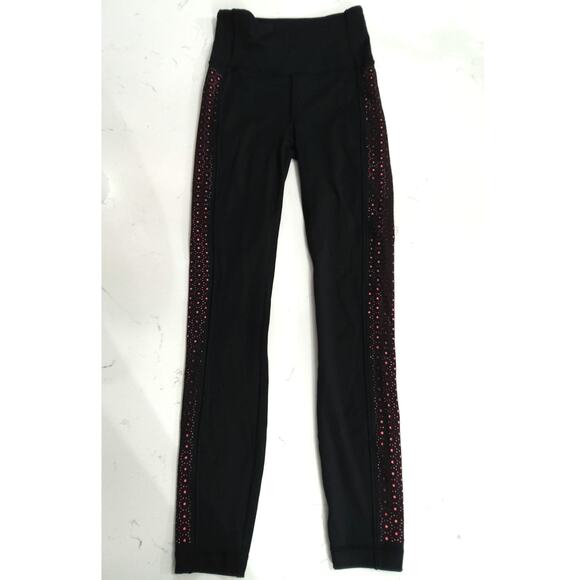 Lululemon Color Me Quick 7/8 leggings athleisure black pink eyelet size 2 - Picture 3 of 8